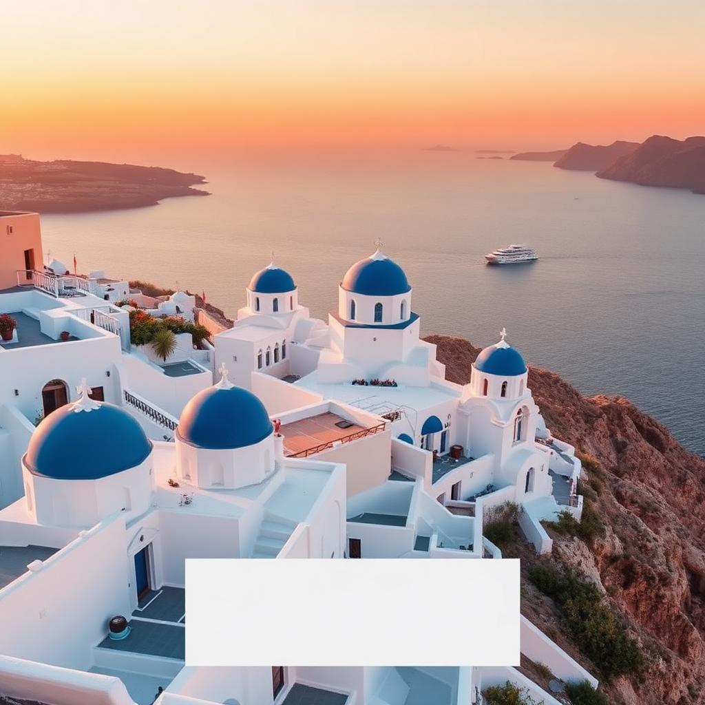AI genereret Instagram post til rejsebureau — Santorini solnedgang